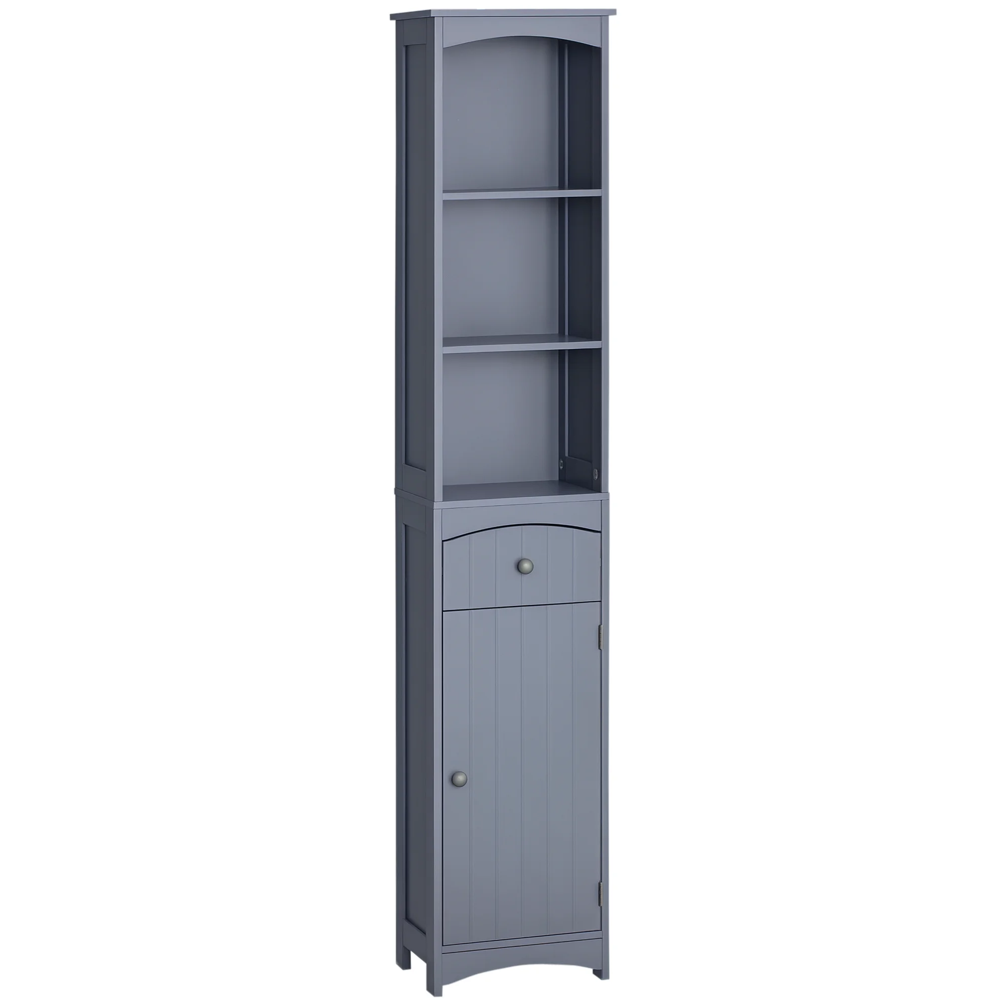 HOMCOM Armario Alto de Baño Estrecho con 1 Cajón y 3 Estantes Abiertos Estilo Moderno 34x24x170 cm Gris
