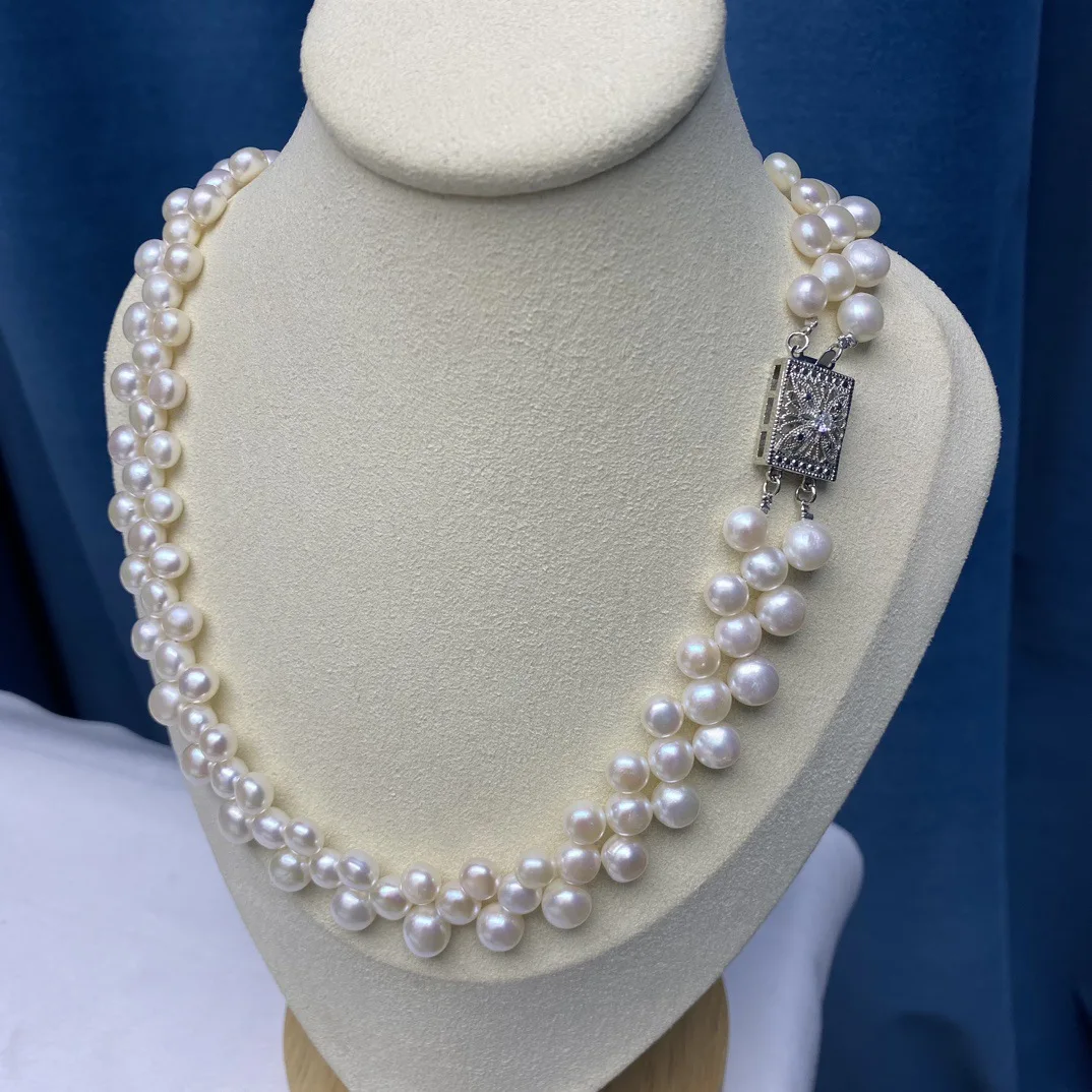 

New pearl AAA6-8mm natural Japanese pearl handmade woven necklace 42cm high gloss and high gloss temperament925s