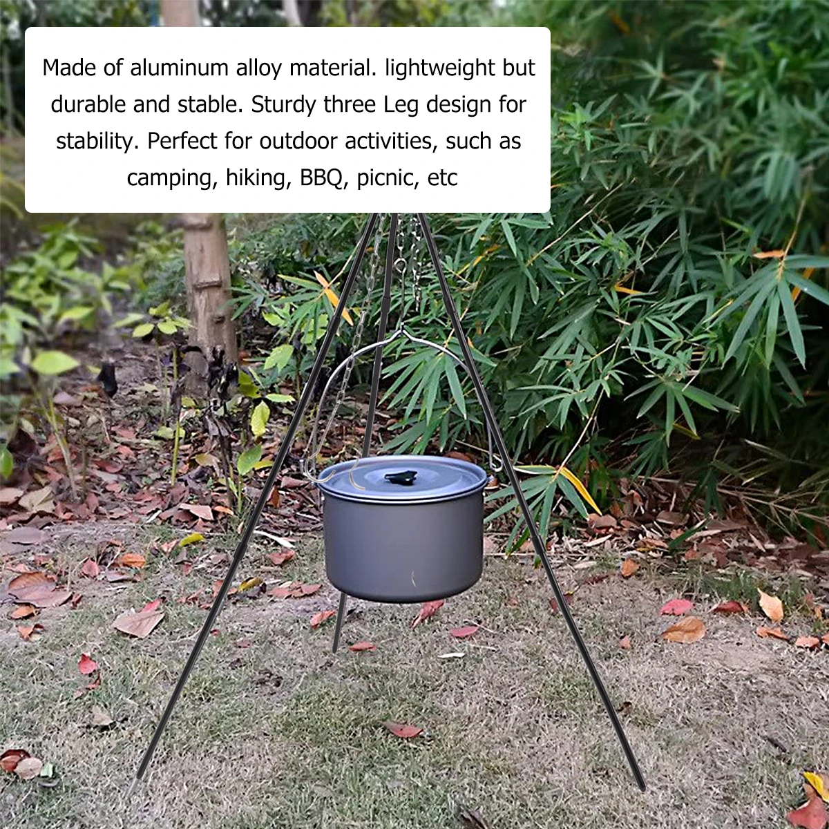 

Aluminum Alloy Camping Tripod Cookware Stand Rack Holder Portable Outdoor BBQ Picnic Supplies Sturdy Design Lightweight Durable