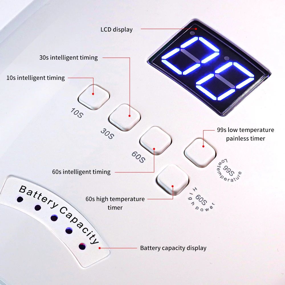 UV LEDネイルランプ,ジェルネイルポリッシュ,充電式,ネイルドライヤーライト,モーションセンシング,LCDディスプレイ