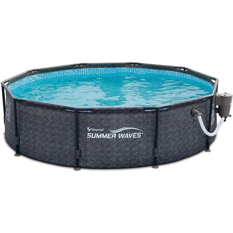 P20010301 Active 10ft x 30in Outdoor Round Frame Above Ground Swimming Pool Set with 120V Filter Pump with GFCI, Gray Wicker