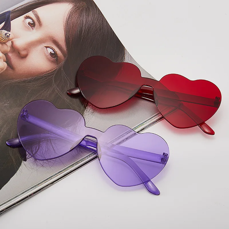 Heart-shaped Jelly Color Frameless One-Piece Sunglasses, Cute Love Sun Glasses for All Ages, Party & Travel Accessories