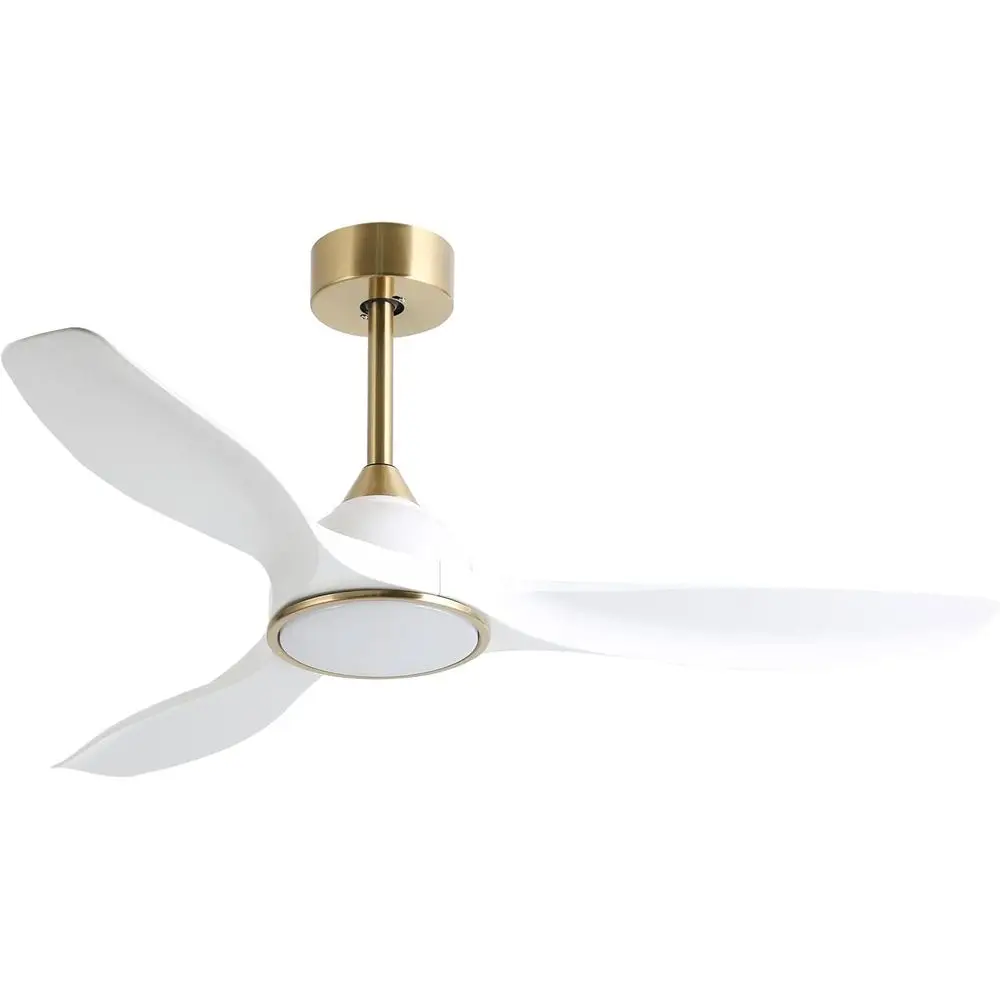 

52 6-Speed DC Motor Ceiling Fan with Light and Remote, 3 White Gold Blades for Indoor Use