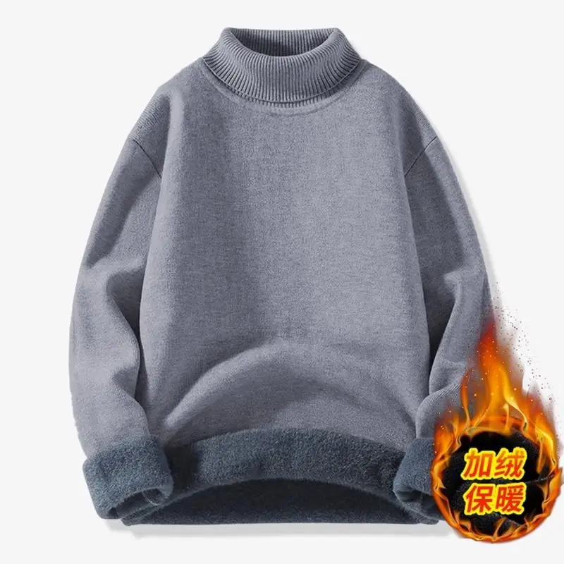 Maglione di peluche a collo alto da uomo Pullover solidi spessi Camicia base in maglia allentata Giacca casual da lavoro Top Autunno Inverno Nuovo