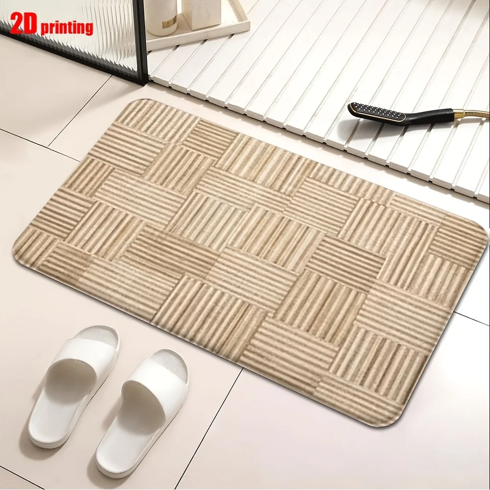 Vintage Geometric Block Entrance Doormat Distressed Color Spliced Square Panel Graphic Rug Retro Industrial Style Home Decor Mat