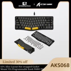 Mambasnake x ATTACK SHARK AKS068 Alice Layout 68Keys Wired Mechanical Keyboard VIA-Programmable,Hot-Swappable Tactile Switch