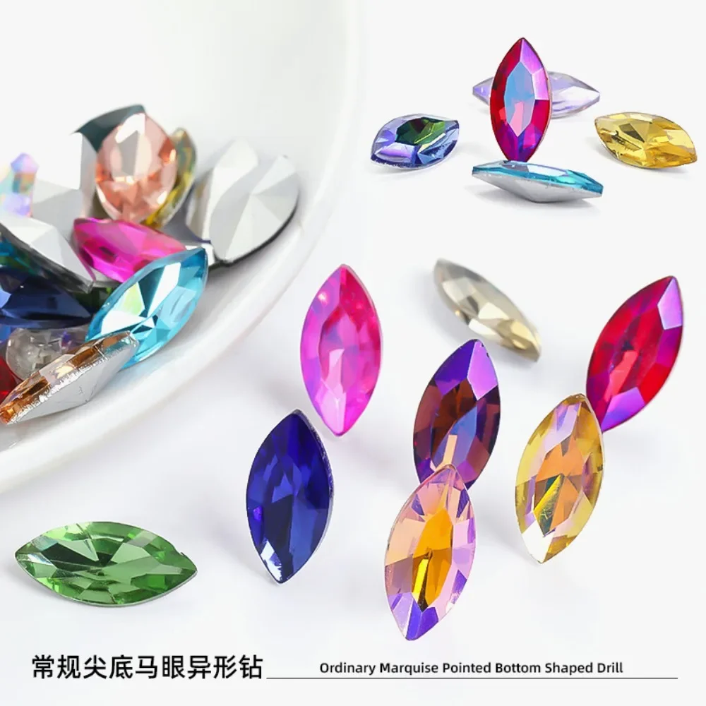 EQIANAO 100pcs Marquise Pointback Rhinestones Glass Crystal Loose Strass DIY Nail Art Wedding Dress Phone Case Decor Rhinestone