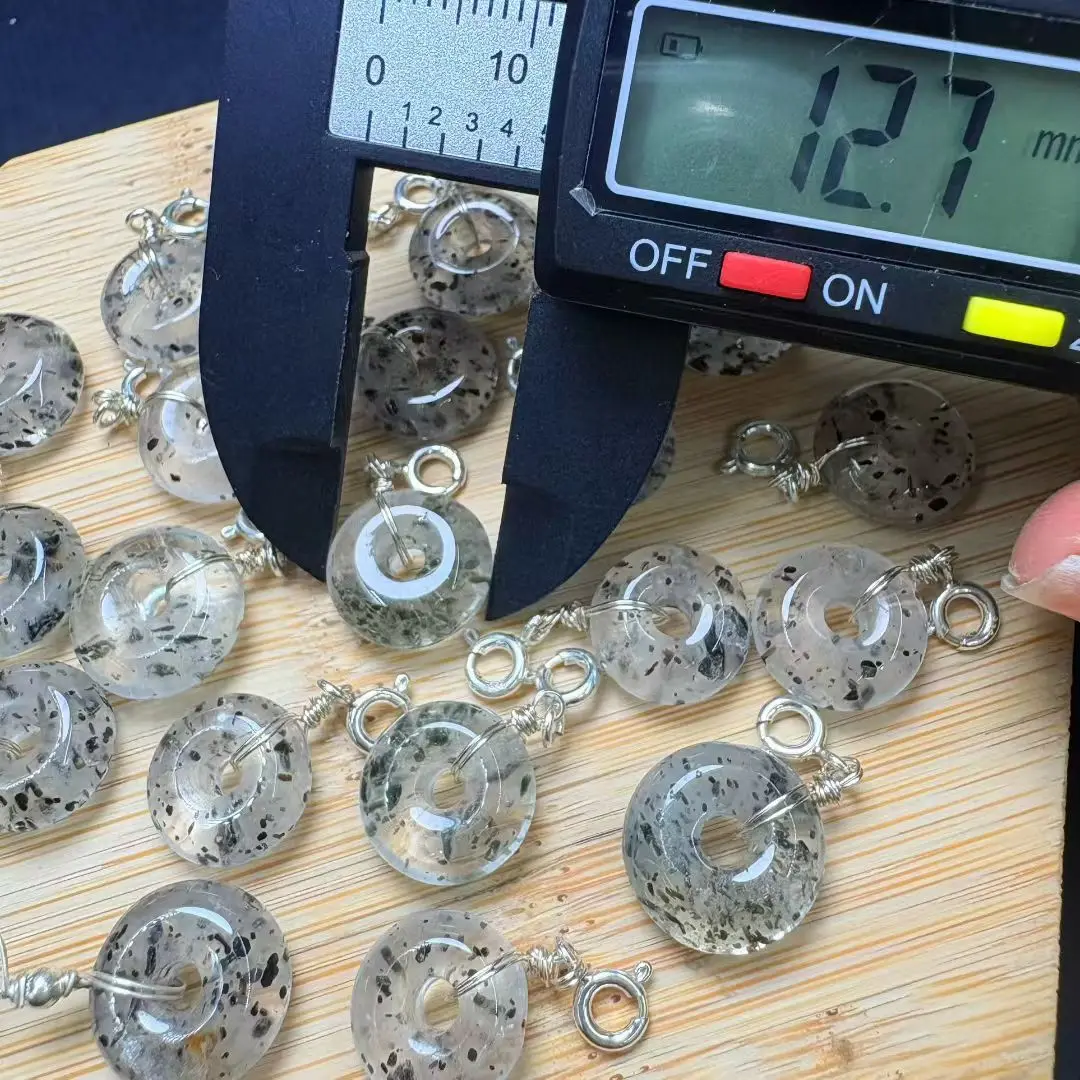 1 قطعة Fengbaowu الطبيعية Biotite الأسود الميكا دونات قلادة 925 فضة الريكي أحجار استشفاء مجوهرات هدية للرجال النساء