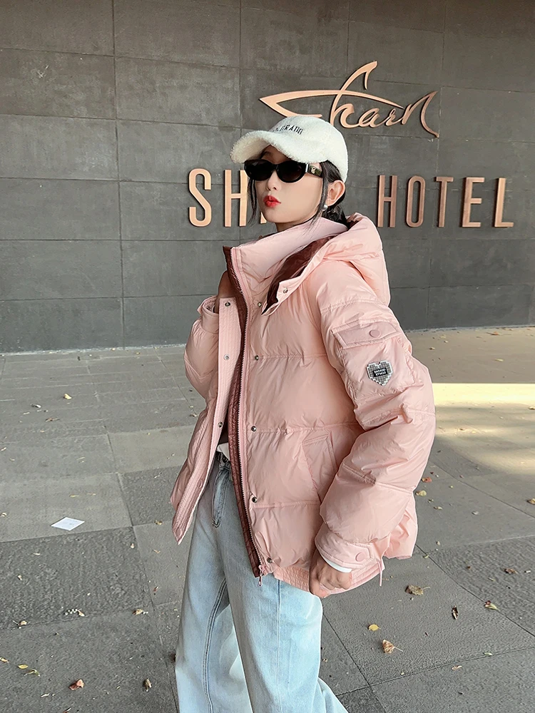 Winter Down Cotton Jacket Women Fashion High Designer Hooded Loose Short Puffer Coat Female Warm Thick Parkas 2024