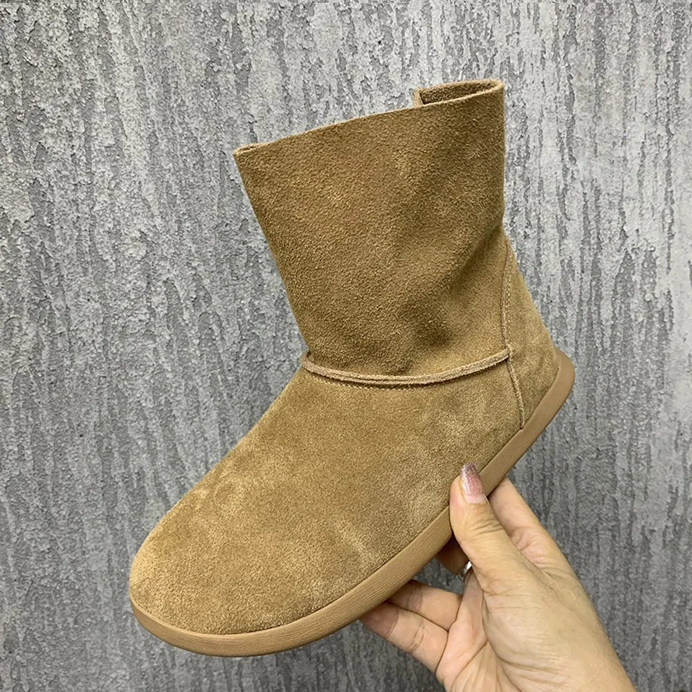 Fashion Leather Boots Autumn/Winter Snow Boots Warm Fur Ankel Boots Antislip Casual Flat Women Shoes Plush Boots Plus Size