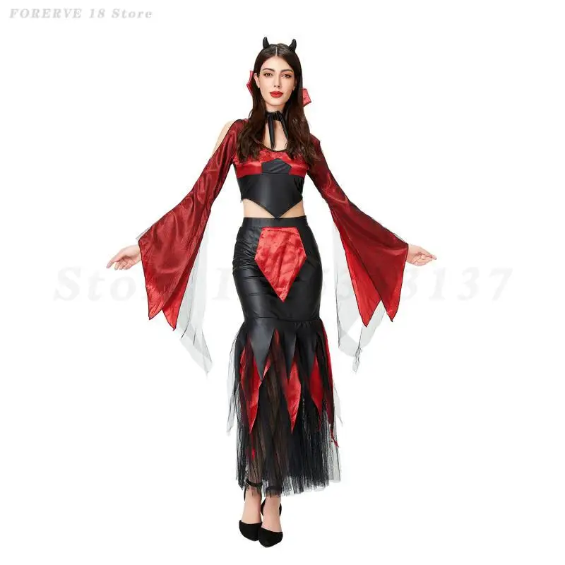 

Halloween Carnival Party Queen Cosplay Costume Vampire Performance Clothing Sexy Long Sleeved Top Fish Tail Skirt Fancy Outfit