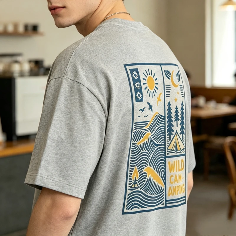 Vintage Wild Camping Double Sided Graphic T Shirt Cotton Short Sleeve Tee Mountain Camp Print Casual Outdoor Streetwear Top