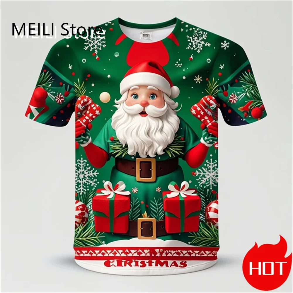 3D Print Santa Claus Graphic T Shirt for Men Women Short Sleeve Plus Size Tee Shirts Tops Kids Merry Christmas T Shirts Clothes