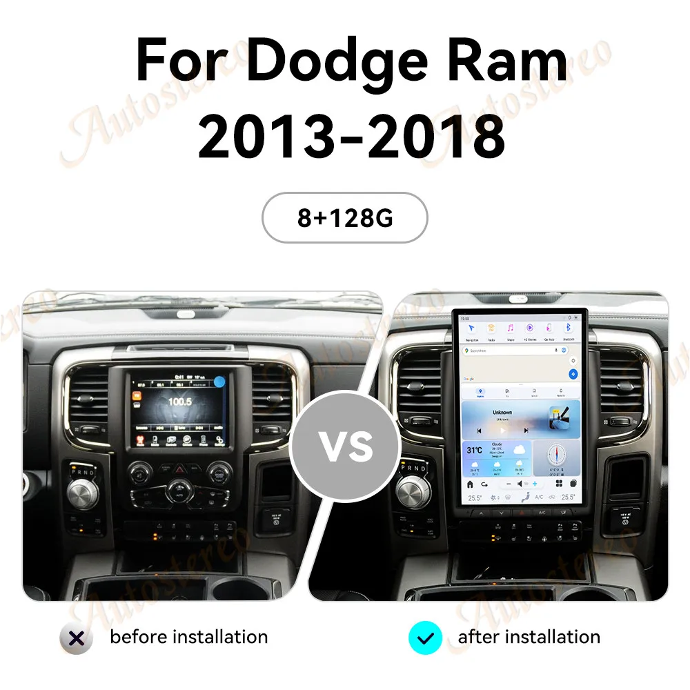 14.4 Inch Android 8+128GB For Dodge RAM 2013-2018 Carplay Tesla Style Car GPS Navigation Multimedia Player Radio Tape Headunit