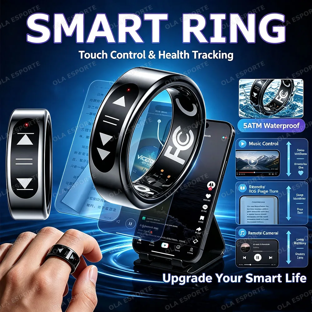 New Touch Control Smart Ring E-book/Music/ Video Entertainment Control Health Monitoring IP68 Waterproof Men Women Smart Rings