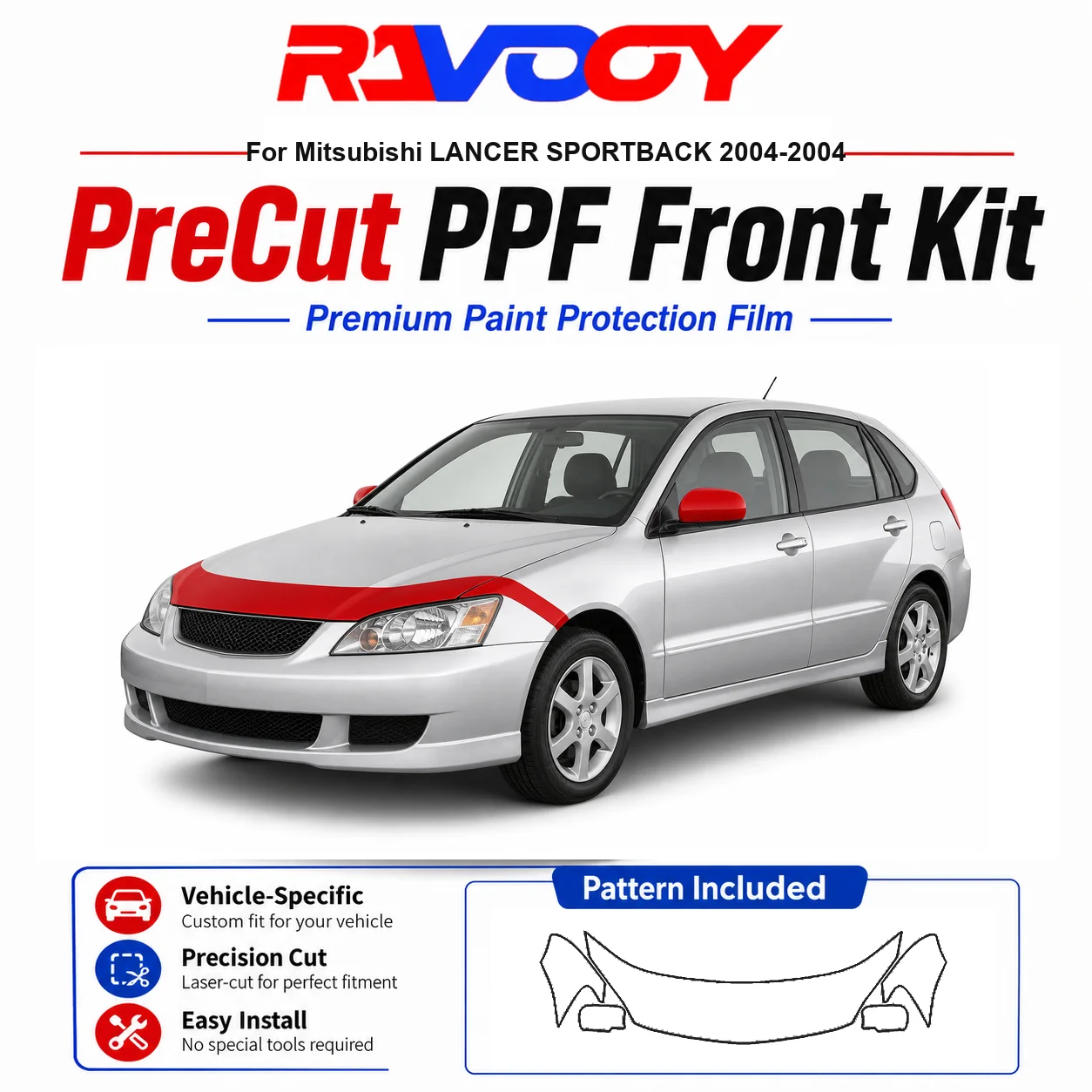 

8.5mil TPU Precut PPF Kit For Mitsubishi LANCER SPORTBACK 2004-2004 - Hood, Fenders & Mirror Set - Self-Healing Clear Bra Film