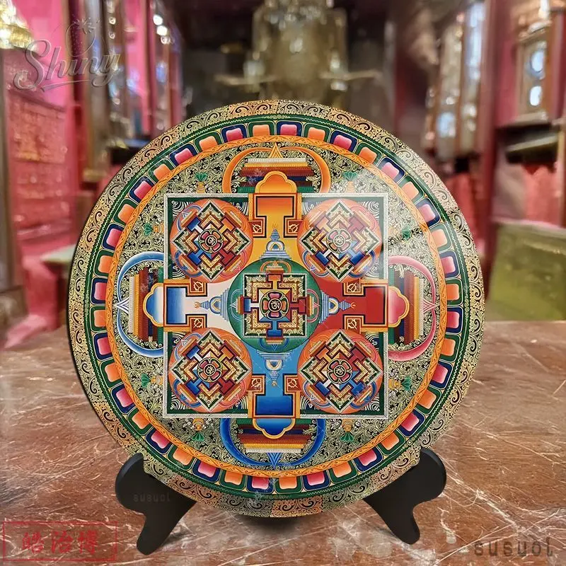 Kalachakra Mandala Tibetan Thangka Painting Frame Decorative Item Buddhist Meditation Ornament
