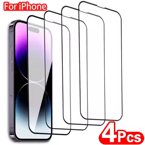 4Pcs Full Cover 9H Tempered Glass Screen Protector For iPhone 16e 16 15 14 Plus 13 12 mini 11 Pro X XS Max XR Explosion Proof