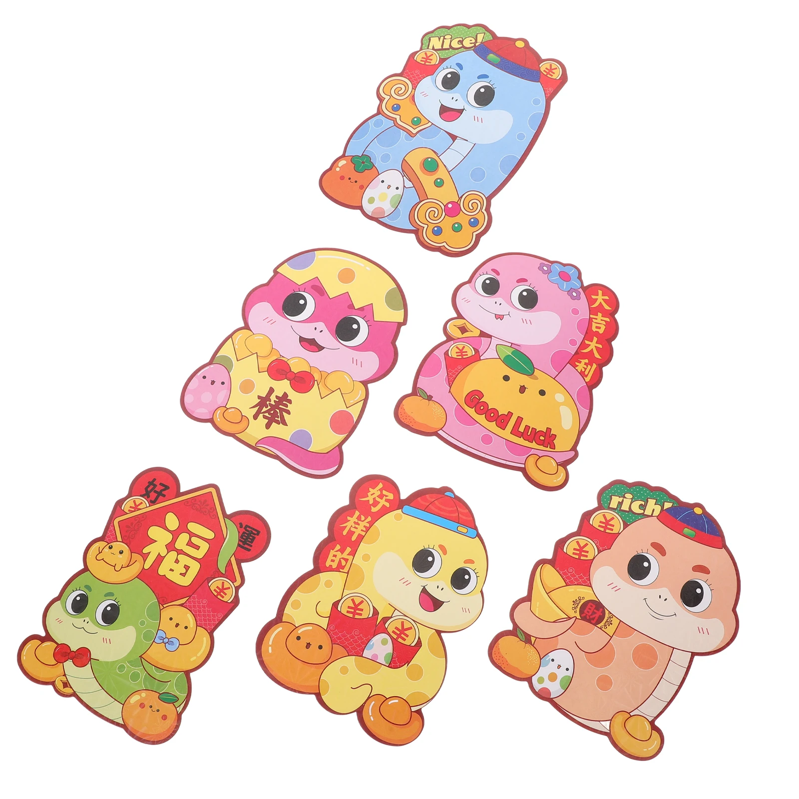 

6pcs 3D Snake Year Colorful Red Envelopes Cute Cartoon Chinese New Year Money Bags Wedding Birthday Festival Gift for cash