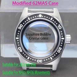 40mm Modified Seiko 62MAS Vintage Watch Cases Diving Bubble Domed Sapphire Glass Part Fit NH34 NH35 NH36/38 Movement 28.5mm Dial