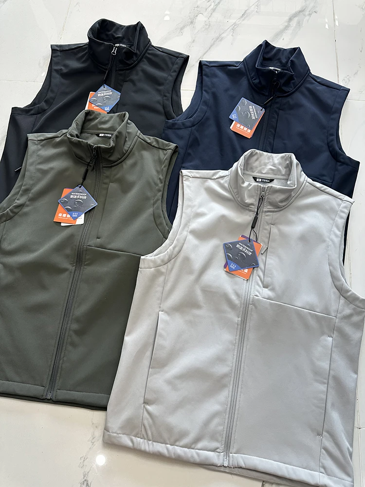 

Мужской утепленный жилет с воротником-стойкой для активного отдыха, водонепроницаемый, дышащий, теплый, осенне-зимний, модный, городской стиль, полиэстер
