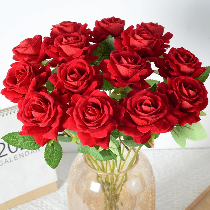 1/3/5/10pcs Artificial Rose Red Rose Bouquet Eternal Roses Bouquet  Fake Flower Roses Floral Arrangement Rose Wedding Home Decor