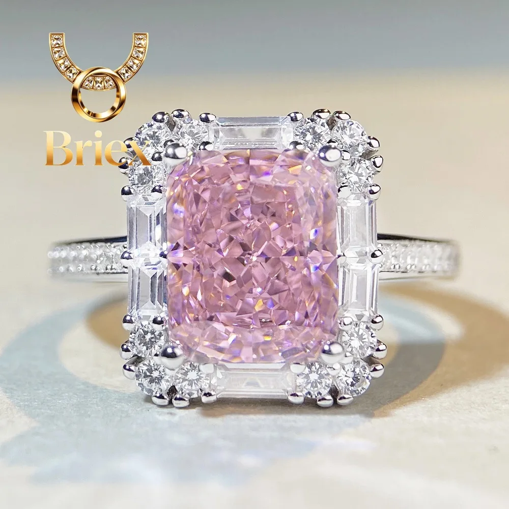 Briex Jewelry Luxury Solid Platinum PT950 Women's Diamond Sakura Powder Square Moissanite Ring