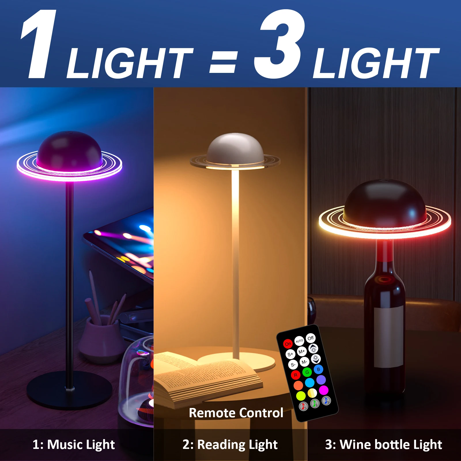 Wine Bottle Mood Lamp with Music Sync RGB Night Light  USB Rechargeable LED Table Lamp Gift for Home Room Bar Party Decor