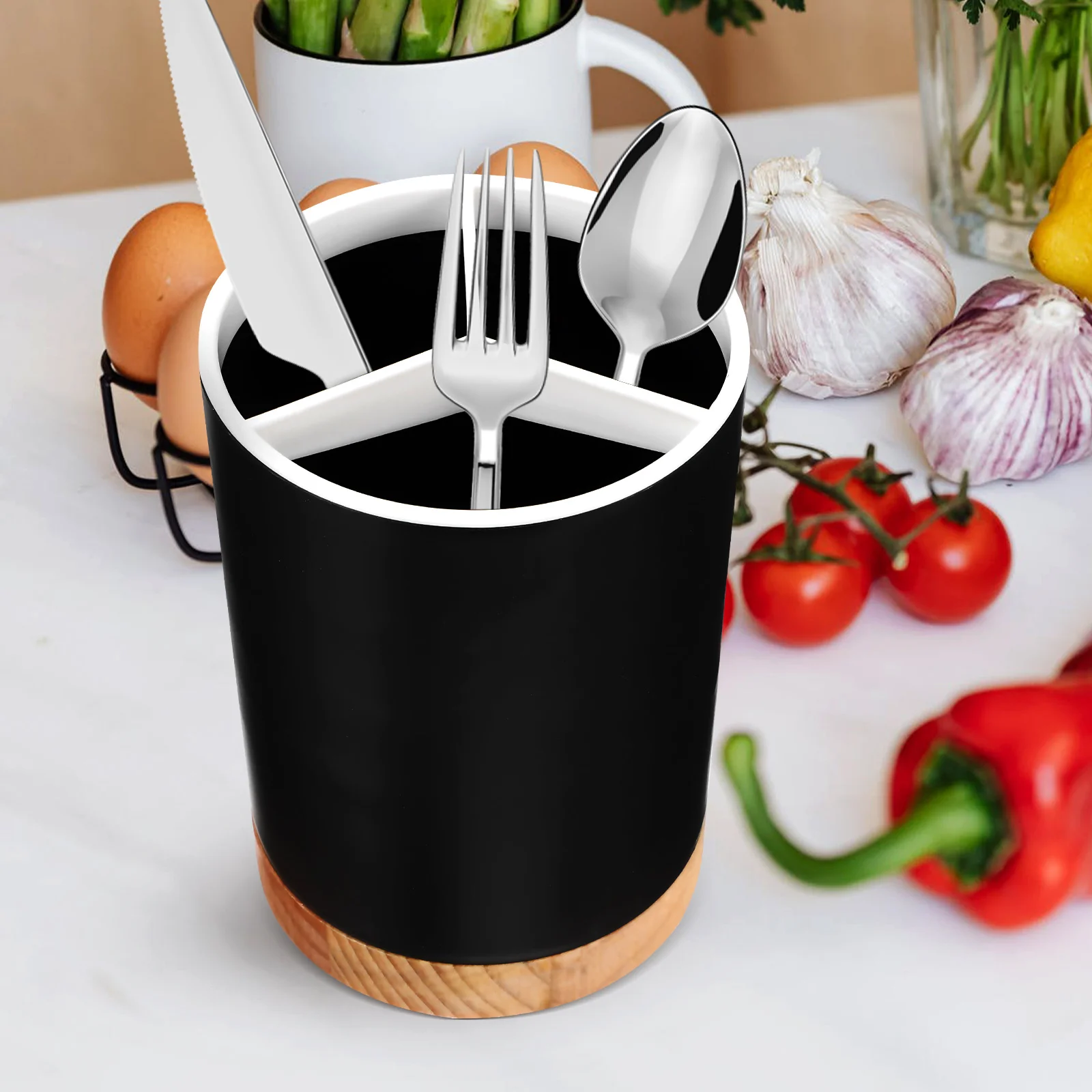 

Chopstick Holder Kitchen Utensil Storage Organizer with Drain Holes Premium Cutlery Holder for Spoons and Chopsticks Compact