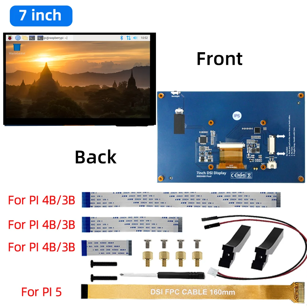 iPistBit 4,3/5/7 inch DSI touchscreen LCD-scherm Draagbare capacitieve touchscreenmonitor 800x480 voor Raspberry Pi 5 4 3 3B + 2 - afbeelding 1