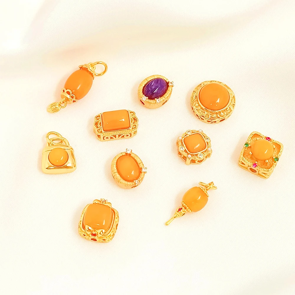 1 Piece Gold-plated Brass Natural Beeswax Amethyst Bead Pendant DIY Makes Fashionable Jewelry Necklace Bracelet Accessory