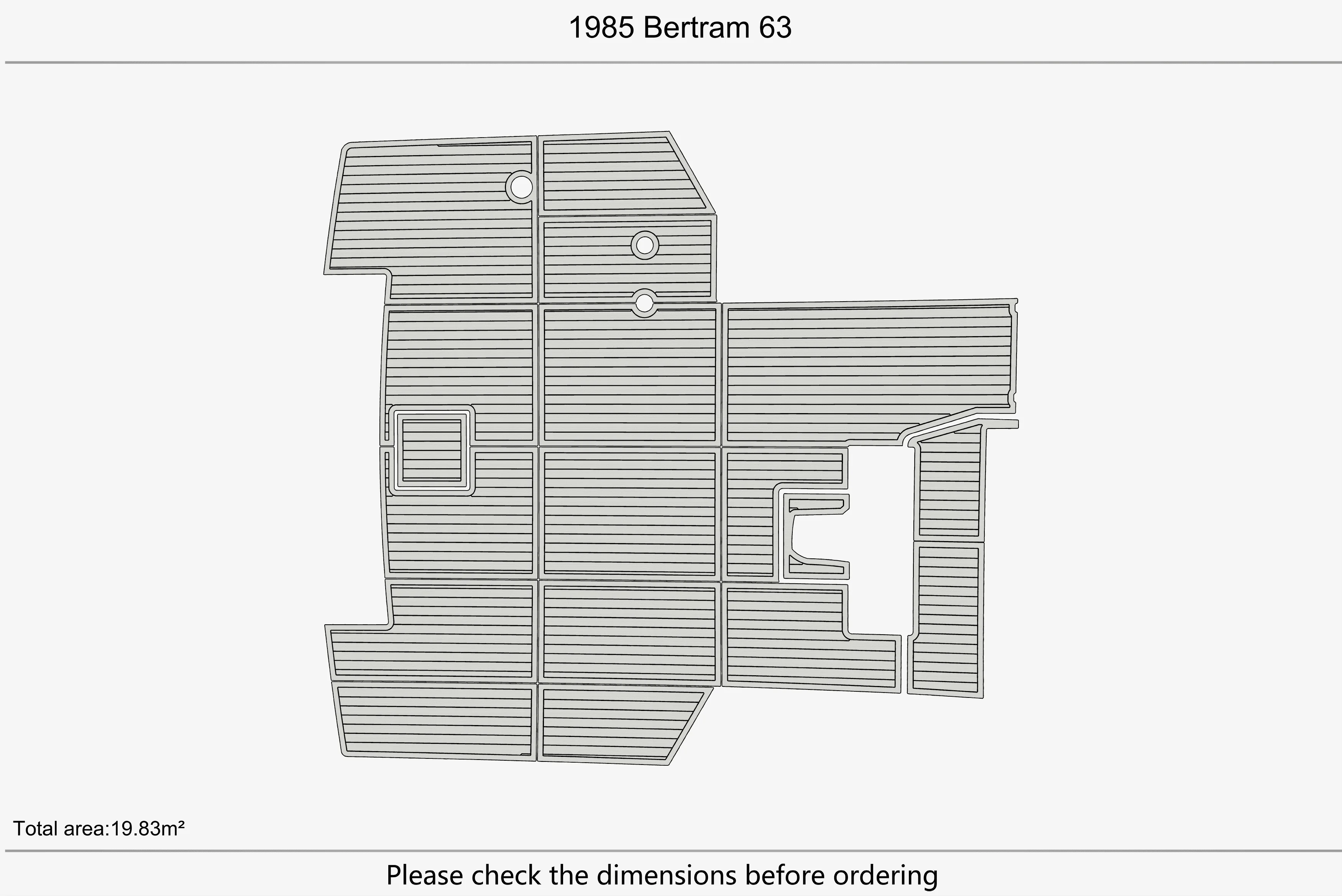 1985 Bertram 63 1/4 "6 مللي متر إيفا رغوة عدم الانزلاق بولي كلوريد الفينيل خشب الساج التزيين البحرية حصيرة أكوا جاتورستيب السجاد الطابق البحري #3