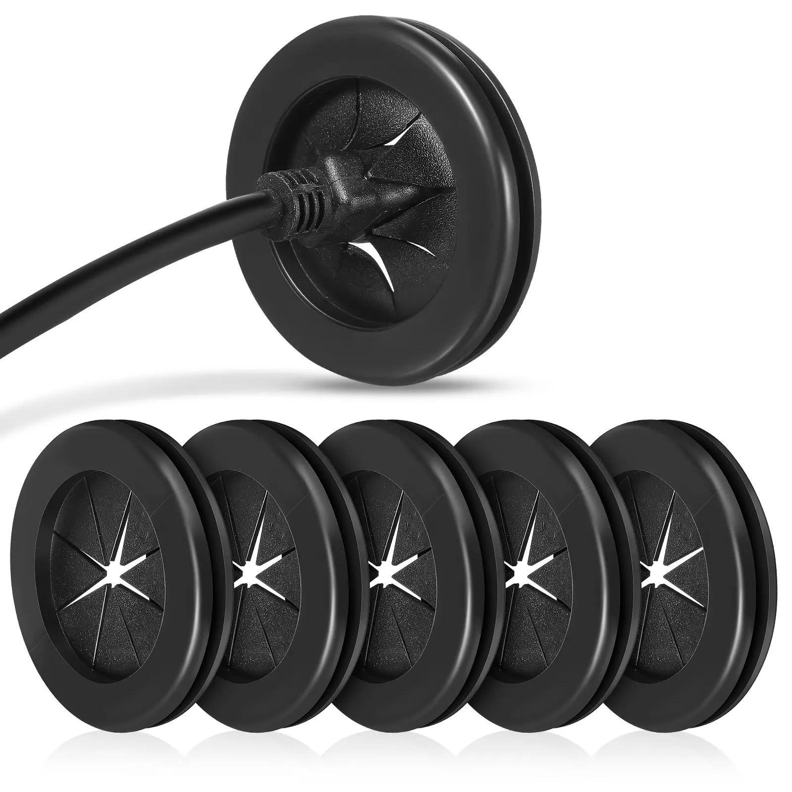 6Pcs Double-Sided Cable Grommet Hole Cover Desk Cord Management Wire Organizer Lightweight Compact Grommet Set for Table
