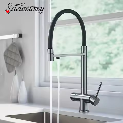 Pured Water Kitchen Faucet Dual Handle Deck Mounted Taps Filtered Water Mixer Tap 360 Rotate Pull Down Flexible Pipe Mixers