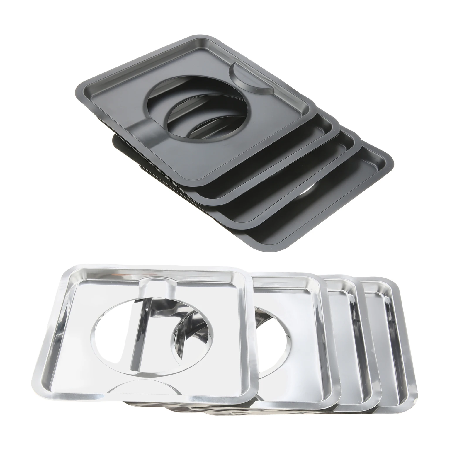 4Pcs Square Drip Pans Porcelain Gas SGP-400 Gas Range Accessories Black/Sliver 7.77