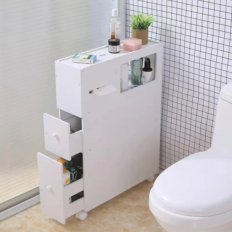 

Minimalist Design Slim Bathroom Storage Organizer Drawer Free Standing Floor Side White Living Room Cabinets Furniture