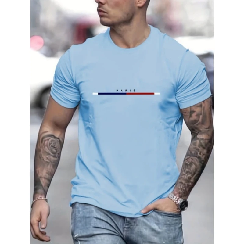 

3D Paris Print Men's Graphic Design Crew Neck Active T-shirt Casual Comfy Ventilate Tees Tshirts For Summer Men's Clothing Tops