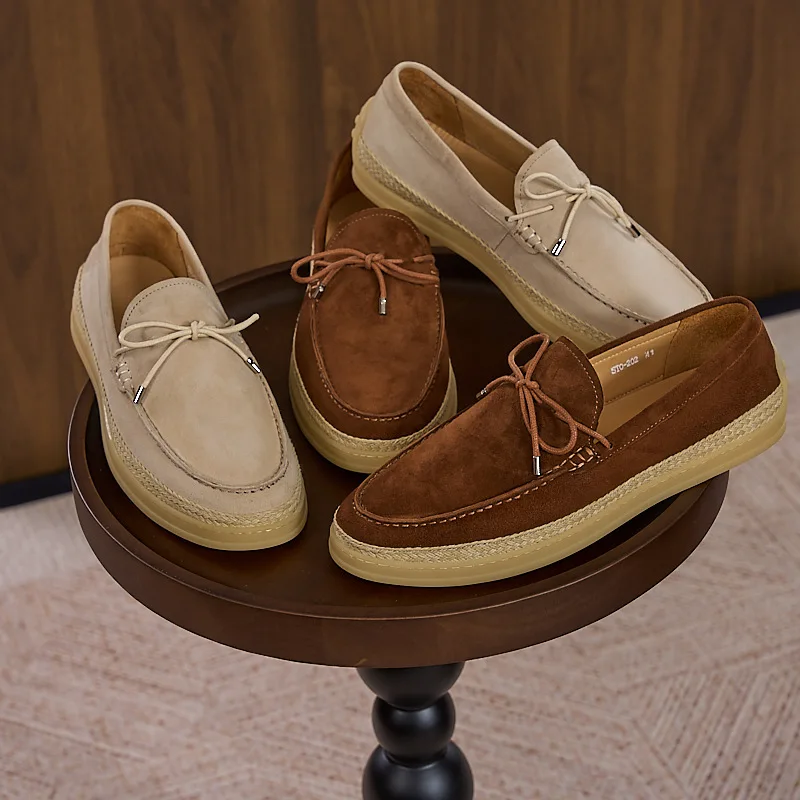 European Station Men's Shoes Old Money Wind Leather Cashmere Loafers One-pedal Lazy Overalls Soft Leather Casual Slip-on