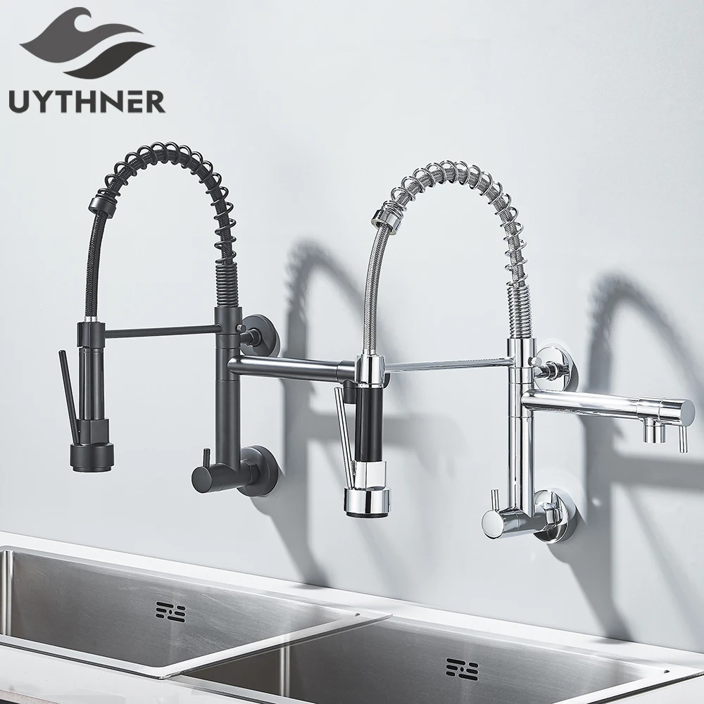 uythner-pull-down-kitchen-faucet-wall-mounted-cold-water-tap-dual-swivel-spouts-kitchen-crane-360-rotation-bathroom-kitchen-tap