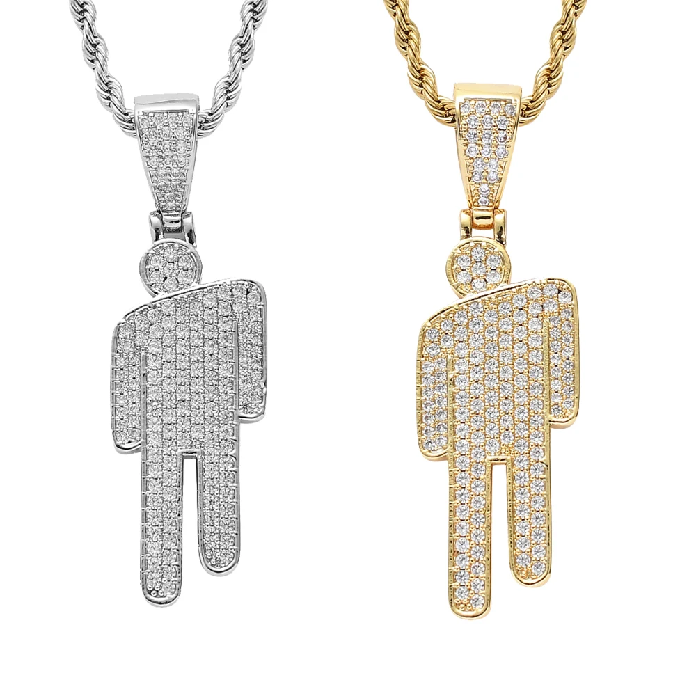 Hip Hop Necklace Stainless Steel Skew Head Zircon Couple Pendant Necklace Full of Zircon Pendant  Street Fashion Necklace