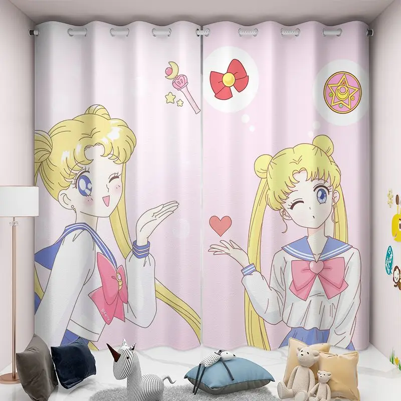 

New Sailor Moon Cute Girl Room Cartoon Blackout Curtains Kawaii Children's Room New Kawaii Pink Bedroom No-Punch Curtain Gift