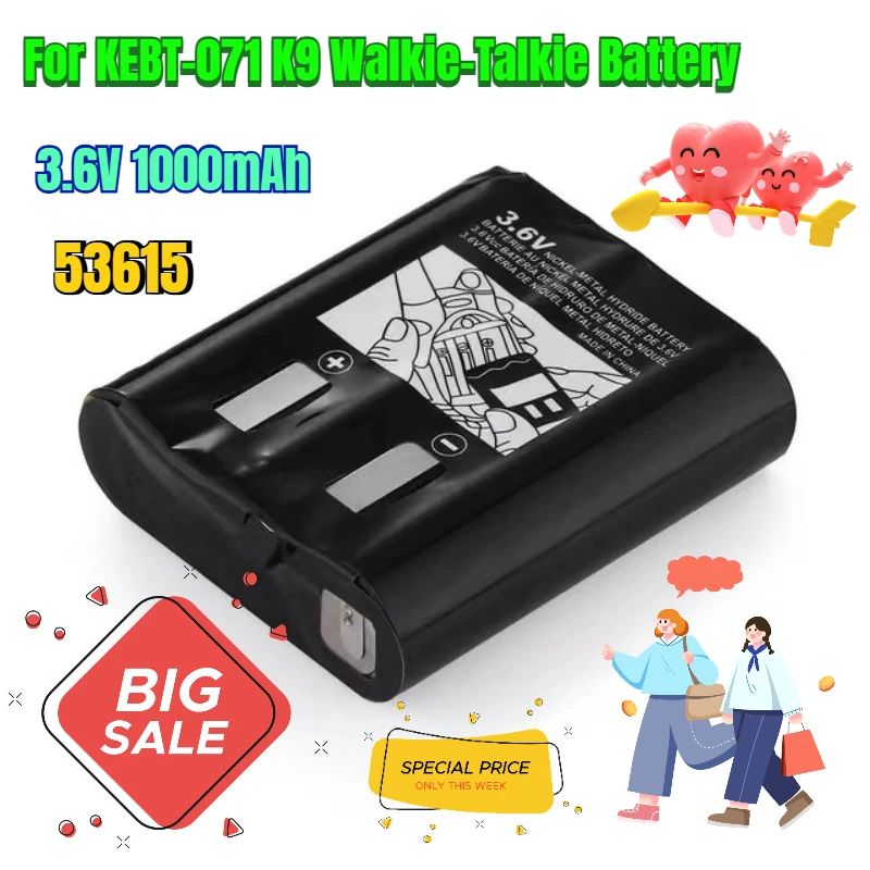 

3.6V 1000mAh 53615 Battery Pack for KEBT-071 K9 Walkie-Talkie Battery