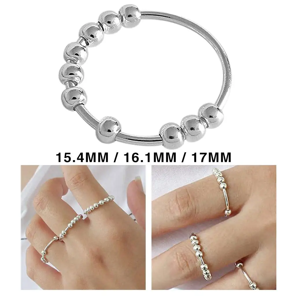 5-6pack Rotatable Silver Stress Relief Ring Anti Stress Sensory Toy for Women