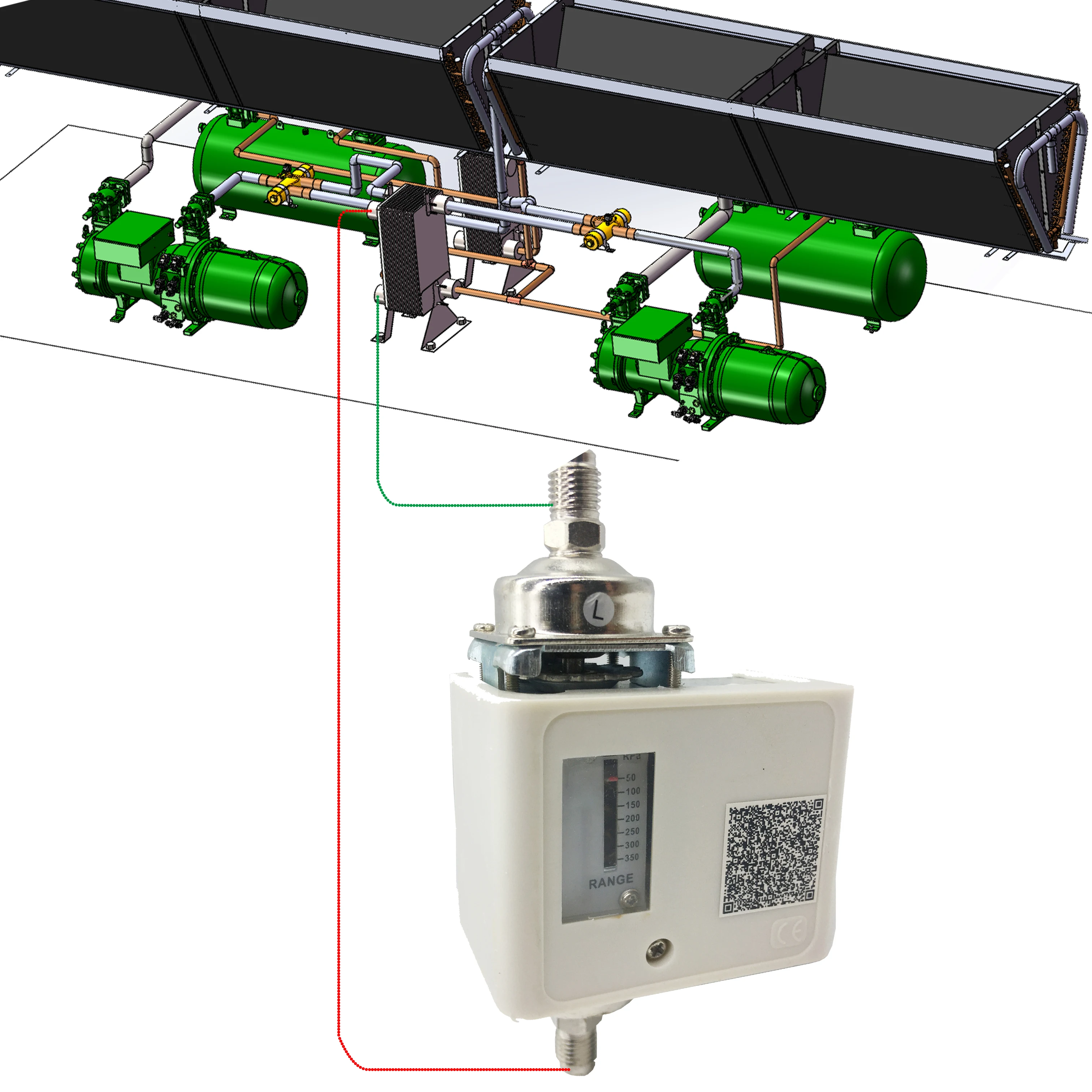 50m head differential Pressure switch gives on/off output for water pump or monitors screw compressor oil differential pressure
