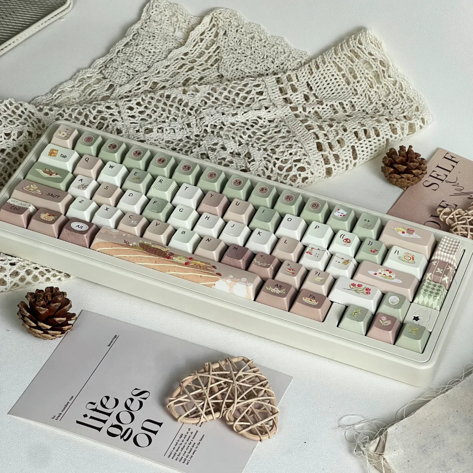 Autumn Visiting Keycaps Cute Hand-Painted Theme Keycaps Soa Cherry Morandi Light Green Keycap