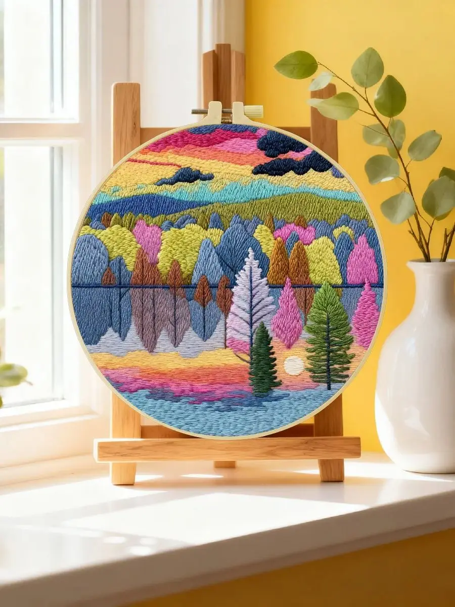 1 Stück 20X20CM/15X15CM 7,87/6,3 Zoll Stickerei-Starter-Kit mit Landschafts- und Bergmotiven, DIY-Kit, Stickerei-Set, Handarbeiten, Heimdekoration – Detail 6