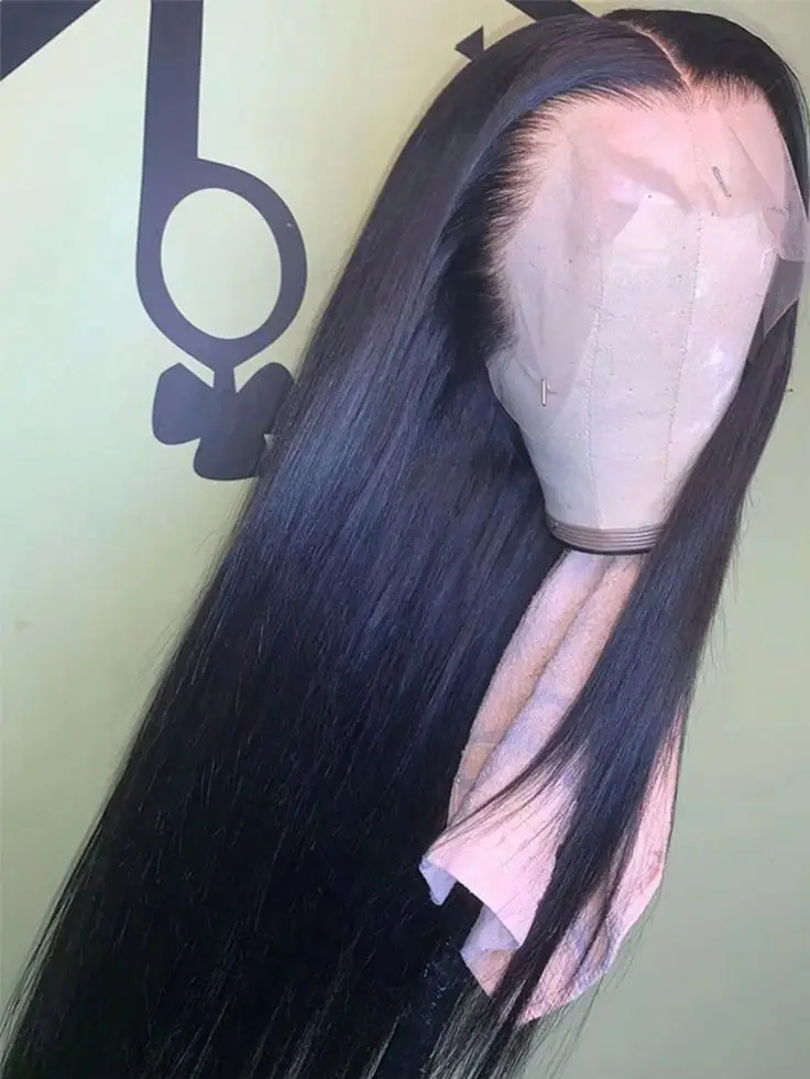 วิกผมตรงแบบผูกเชือกด้านหน้า ความหนาแน่น 200% ผมแท้ 13x4 HD โปร่งใส วิกผมแท้แบบผูกเชือกด้านหน้าสำหรับผู้หญิง ผมแท้ตรง