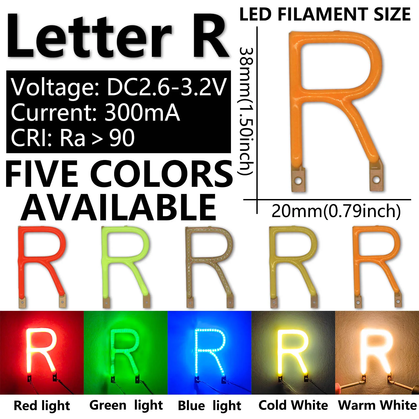 1pcs DC3V Number 2 Letter R/M Star LED Filament Red Green Blue Cold White Warm White LED Diodes for Home Decor Holiday Lighting