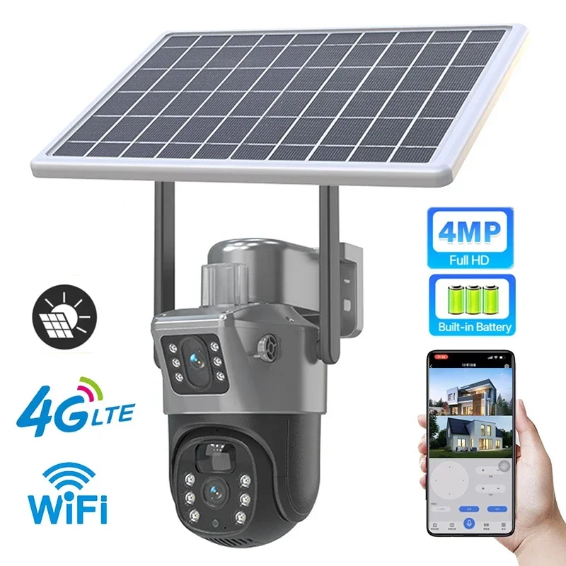 

6MP Solar Camera WiFi Wireless 4G SIM PTZ Dual Lens Dual Screen Outdoor IP Audio PIR Security Surveillance CCTV