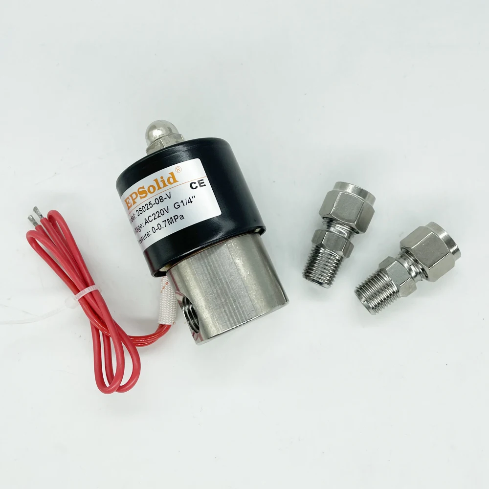 จัดส่งฟรีสแตนเลสสตีลไฟฟ้า Solenoid วาล์ว FKM 2S025-08 W SKTPC อุปกรณ์สแตนเลส